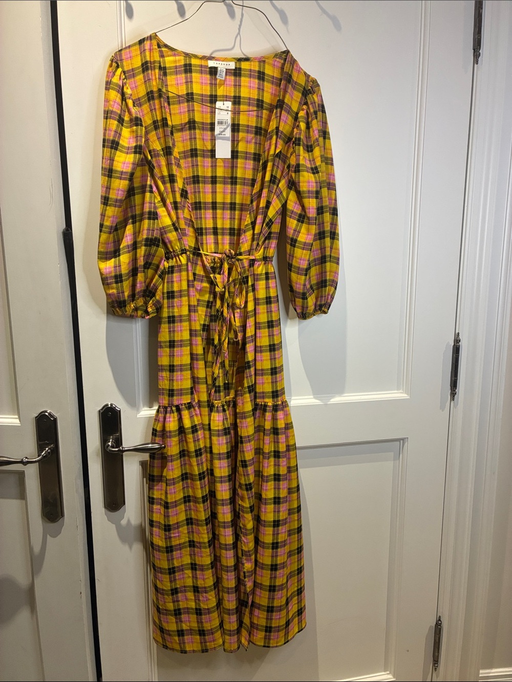 NWT Topshop Yellow & Pink Plaid Tiered Midi Duster Dress US 6 👵MT